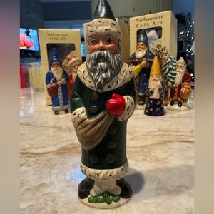 Vaillancourt chalkware Green and Red Santa Figurine